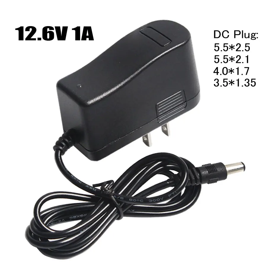 

12.6V 1A Lithium Battery Charger 18650 Battery Pack US EU Plug Charger With DC Plug 5.5*2.1/5.5*2.5/4.0*1.7/3.5*1.35mm