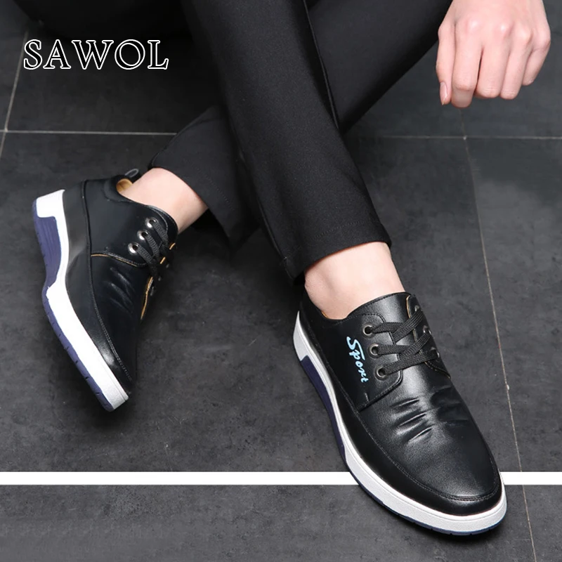 Marque Véritable blue Plus En Hommes Grande Black Chaussures Décontractées À Lacets Printemps Cuir Taille Sneakers Automne brown Appartements Split Sawol N0yvwO8nm