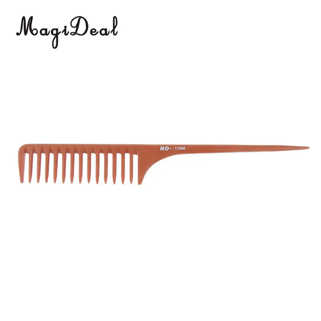 11'' Large Rat Tail Comb Wide-tooth Hair Comb with Long Handle for Hair Sectioning Teasing Detangling- Brown
