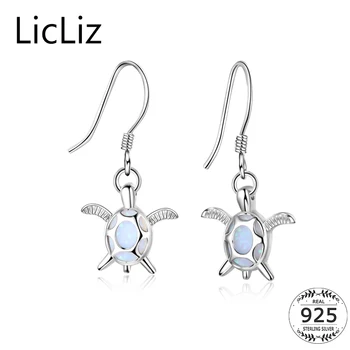 

LicLiz 925 Sterling Silver Animal Turtle Drop Earrings Pendant Dangle Earring Women Charm Blue Opal Ear Hook Earrings LE0396