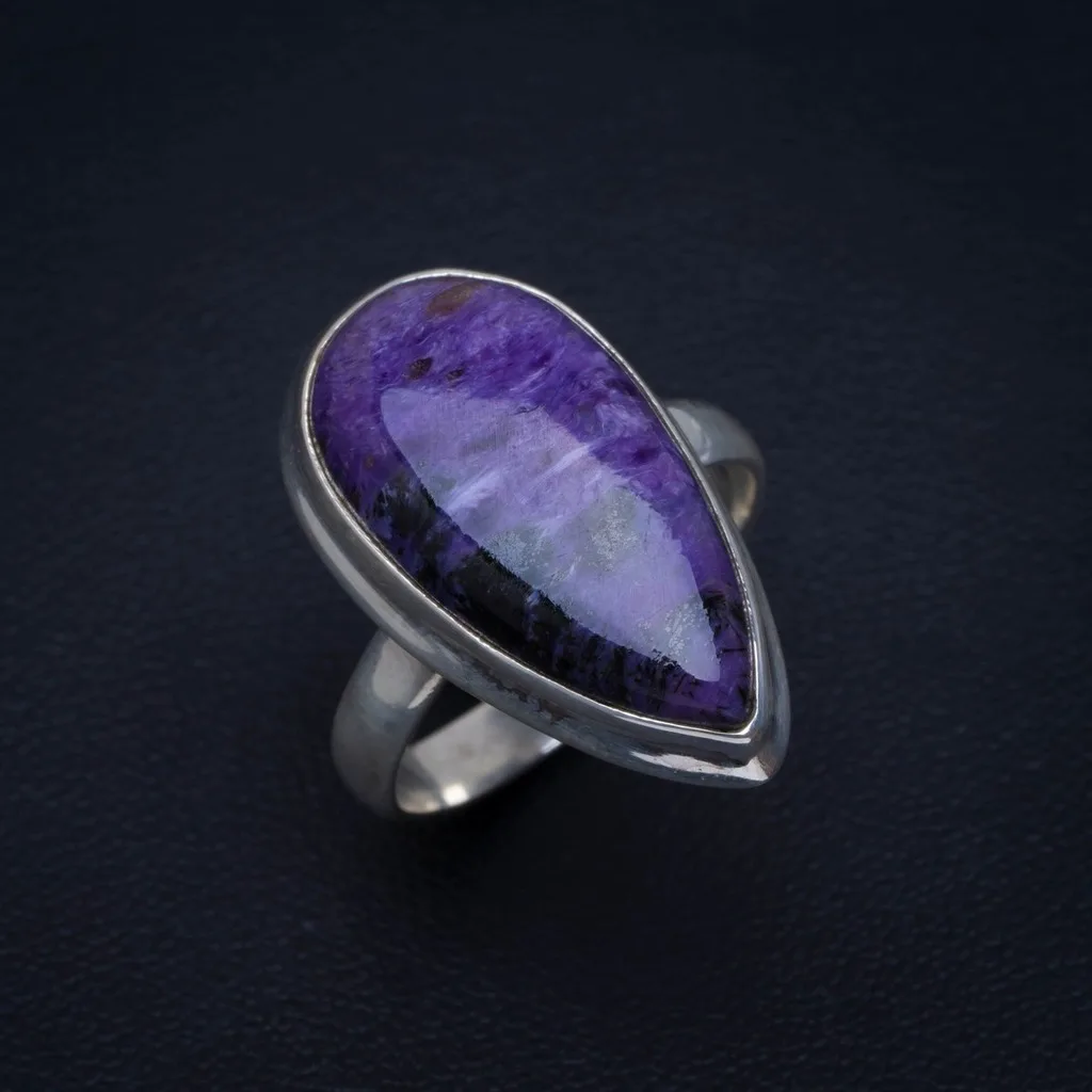Natural Charoite Handmade Unique 925 Sterling Silver Ring 9 AU0174