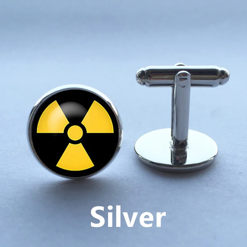 

Radioactivity Shirt Cufflinks Radiation Symbol Vintage Brand Silver Plated Wedding Glass Cuff Links Mens Gift Sleeve Button
