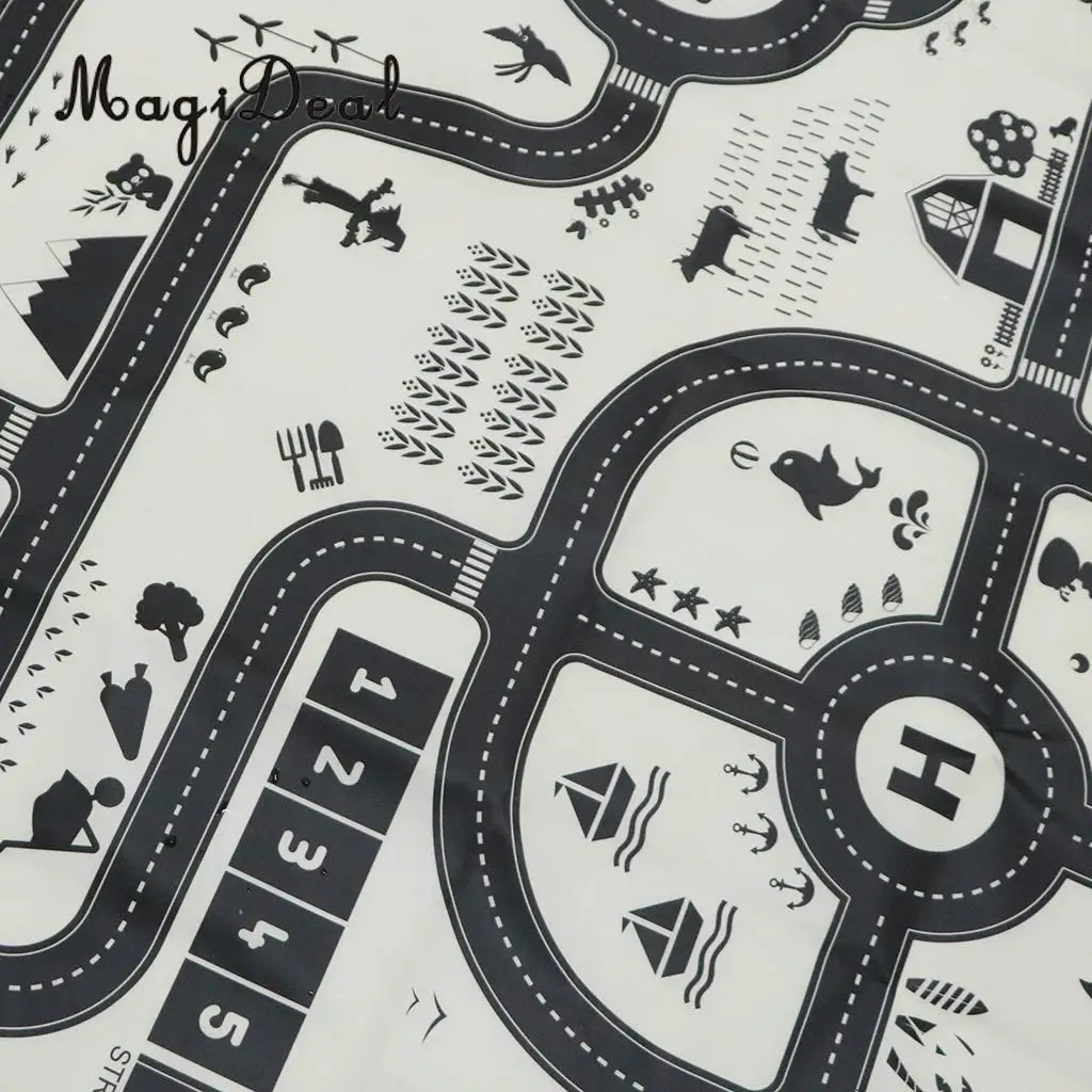 Kids Rug/ Play Mat with City Traffic Roads Map for Cars  Train Game Toy Children Play Carpet Boy Girl Nursery Playroom Play Mat	