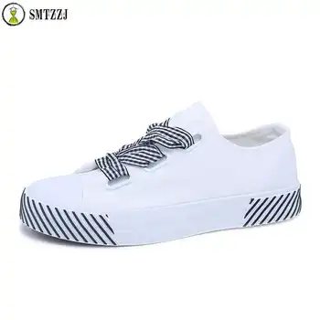 

SMTZZJ 2019 Basic Women Student Girls Casual Fashion Black Pink Flats Shoes Lace Up canvas Sneakers Shoes Sales Spring Platform