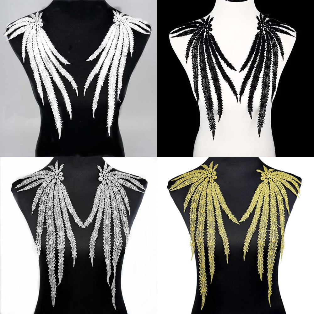 

1 Pair Peacock Lace Neckline Collar Fabric Dress Applique Motif Blouse Sewing Trims DIY Costume Decoration Accessories