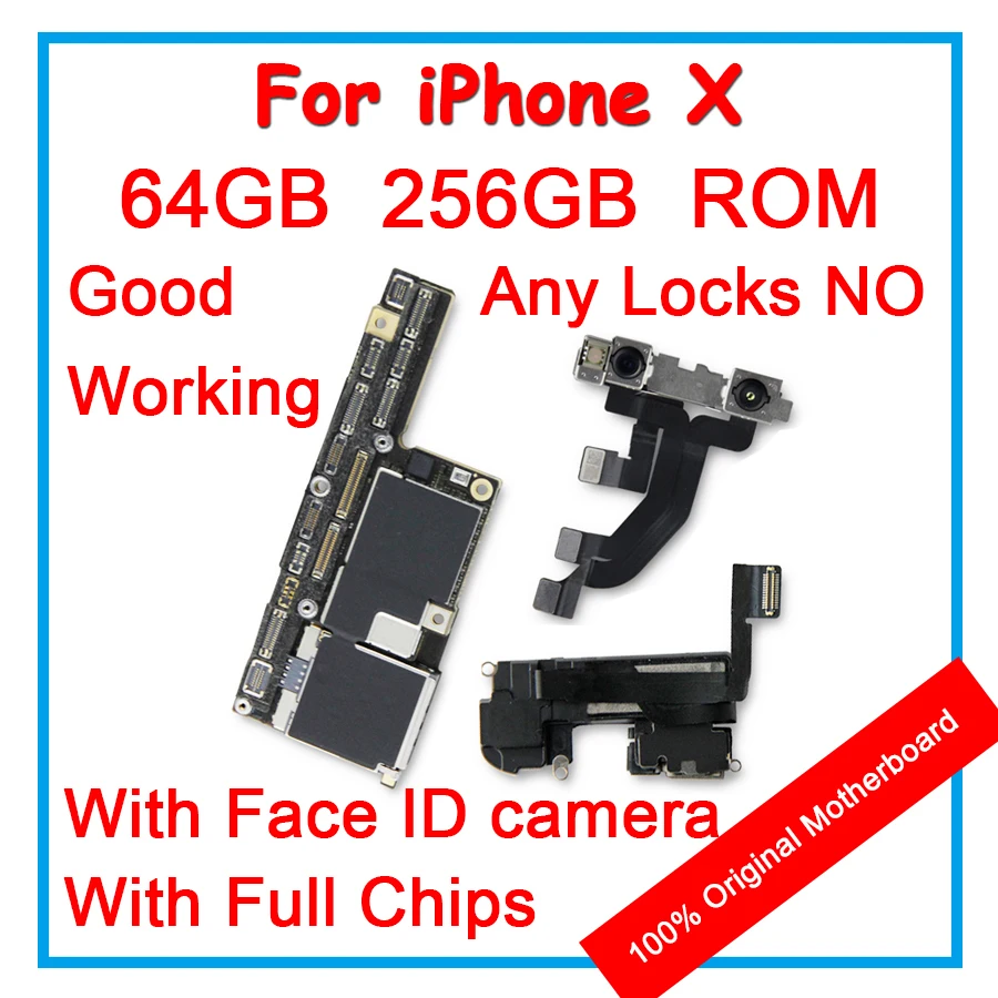 

For iPhone X 10 100% Unlocked Original Motherboard With Face ID 64GB 256GB IOS Logic board With Full Chips Mainboard For Replace