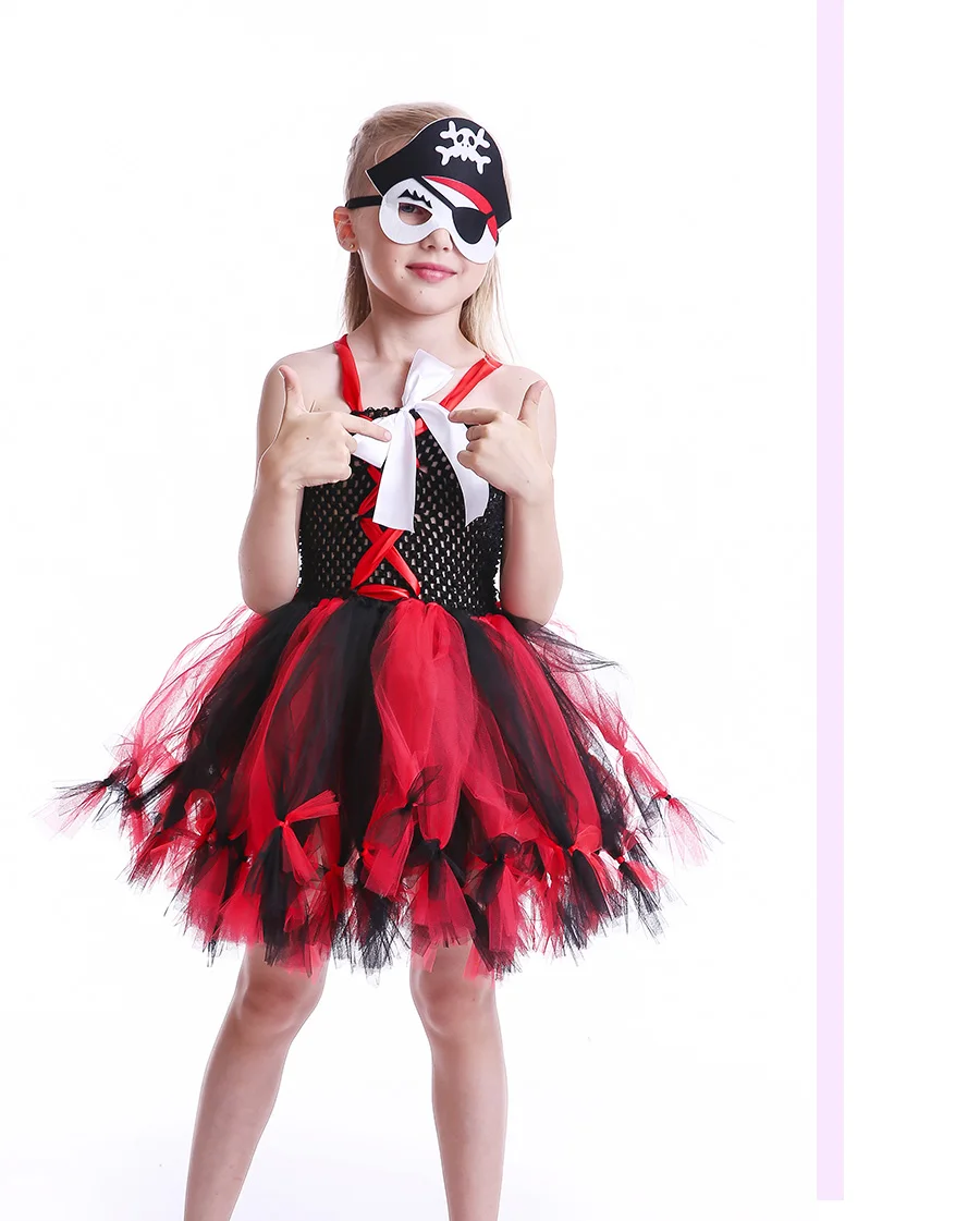 Girls Pirate Wench Tutu Dress with Skull Mask Petti Style Fluffy Halloween Tulle Dress Kids Fancy Photography Prop Dress Up (7)