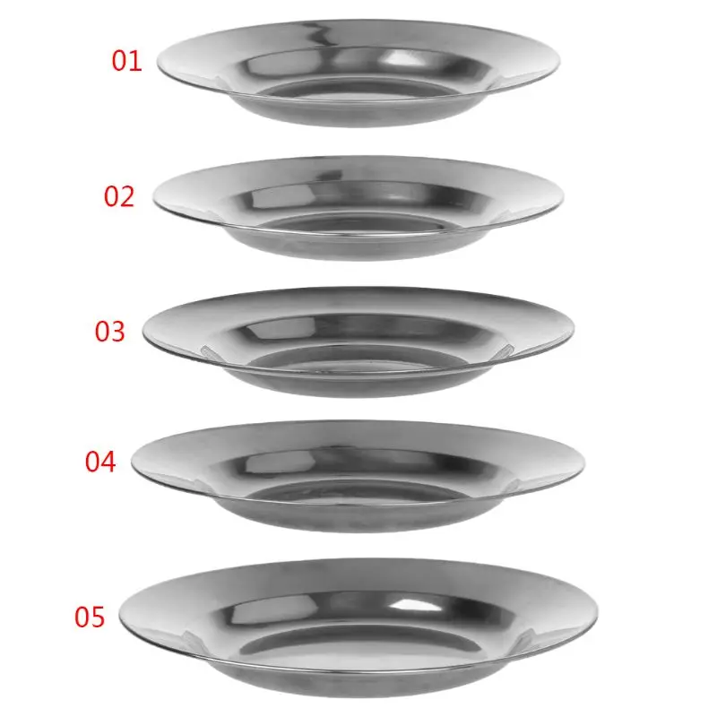 

Stainless Steel Round Dinner Plate Dish Tray Food Container Outdoor Camping Picnic Tableware 16-24cm