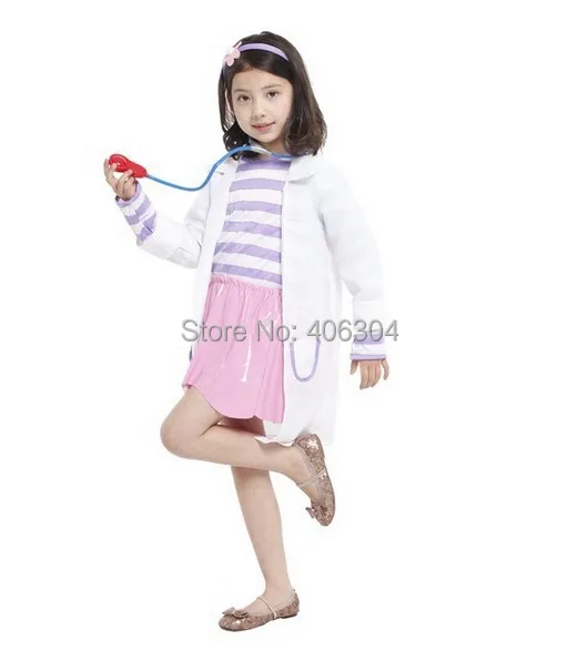 Детский карнавальный костюм на Хэллоуин для девочек, костюм медсестры, доктора дока макстаффина розовое платье белое пальто