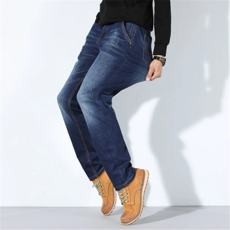 

Jeans Men plus size Loose Mid Softener Straight Zipper Fly Midweight Full Length Casual Denim pants
