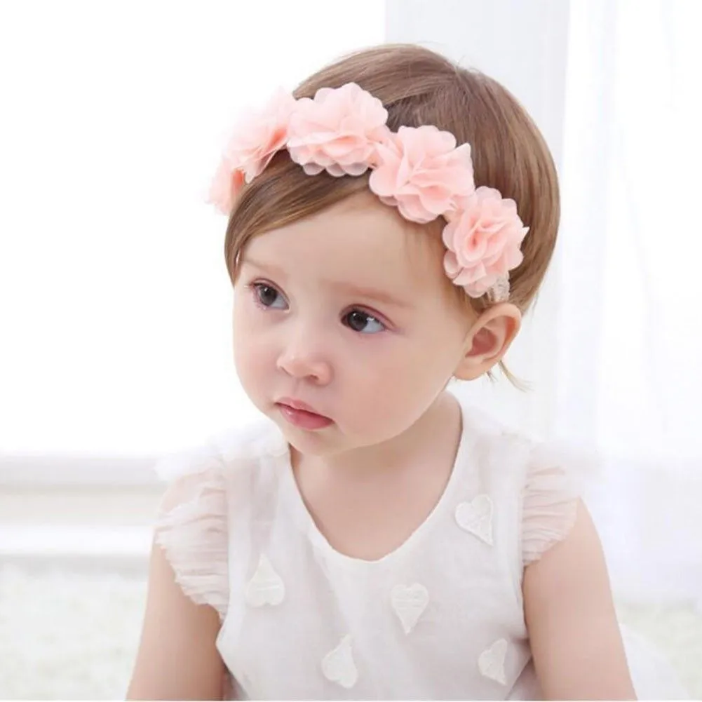 Baby Headband Flowers Girls Pink Hair Bands Handmade Headwear Hair Elastic Tiara For Girl Newborn Babies Hair Accessories #Fd