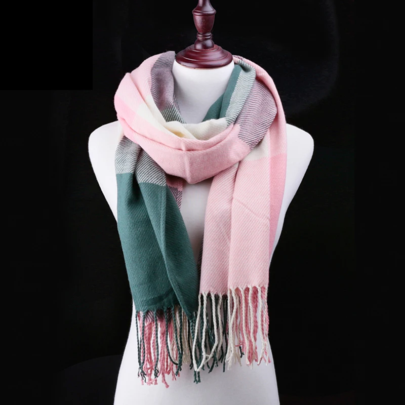 

GROUP JUMP Fashion Winter Scarf Women Plaid Scarves For Woman Warm Shawls Tassel Scarf Female Cotton Ladies Pashmina