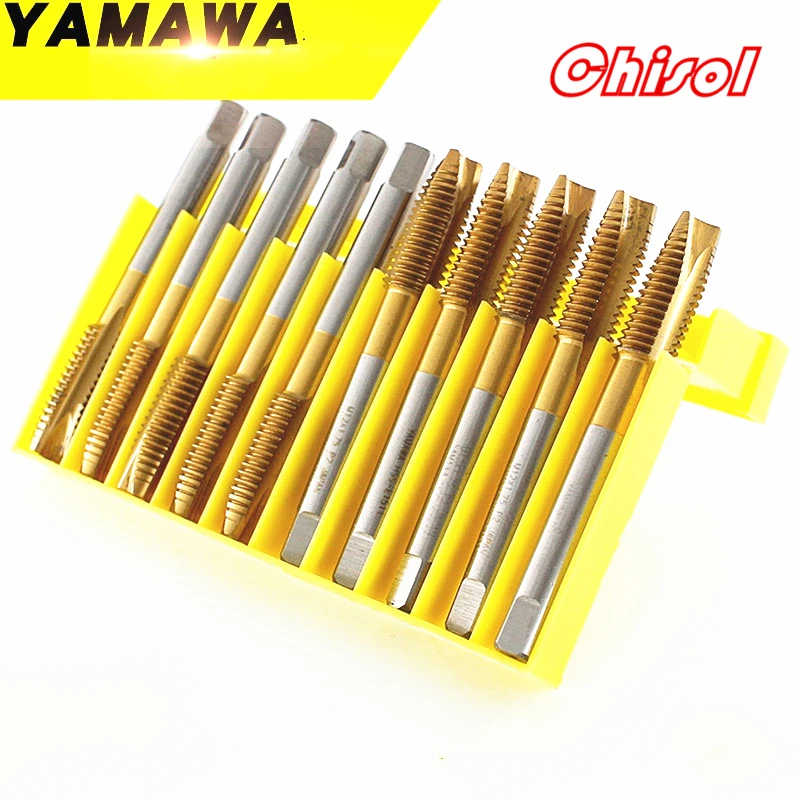 

10pcs/lots M2 M2.5 M3 M4 M5 M6 M8 M10 M12 M14 M16 M18 YAMAWA screw taps coated Titanium high speed steel tip taps