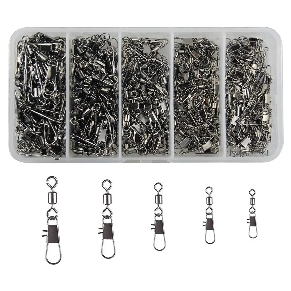 

NEW 300Pcs Fishing Rolling Barrel Swivel with Safety Snap Connector Accessories