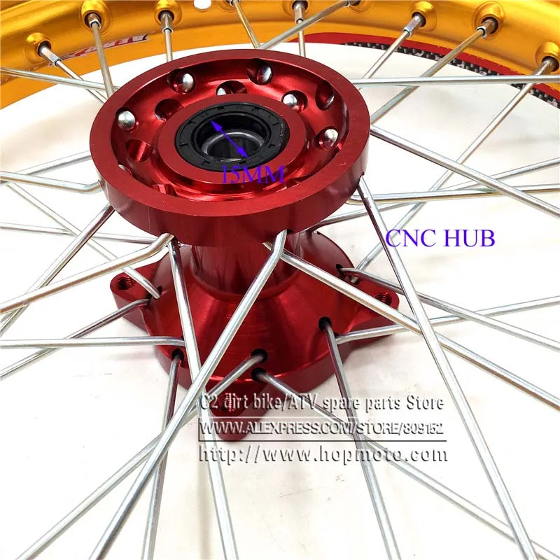 Front Rims 1.85 x 14inch Gold 6000 Aluminum Alloy Disc Plate Wheel Red CNC Hub 14" 32 spoke for dirt pit bike wheel spare parts
