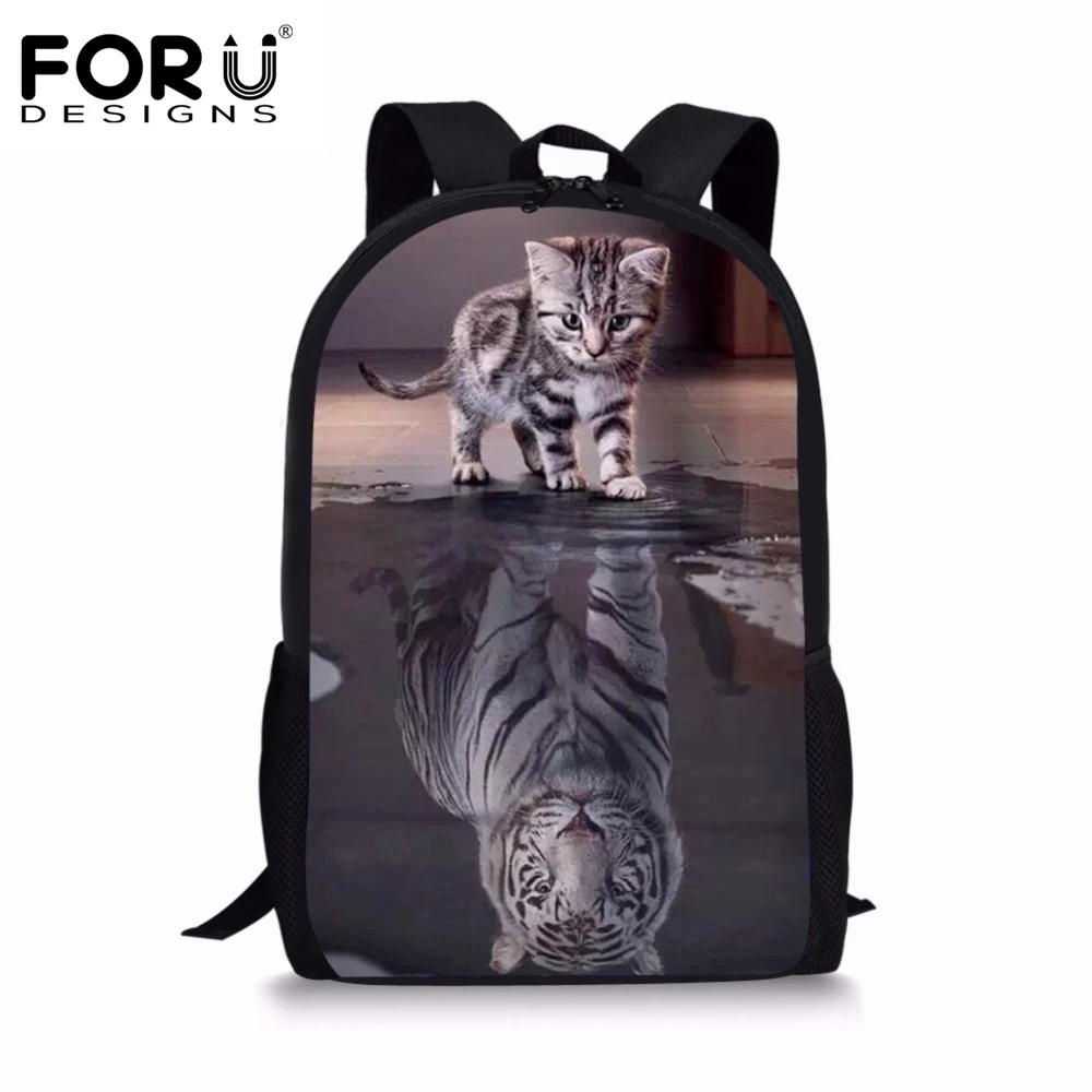 Buy FORUDESIGNS Backpacks Funny 3D Cat Reflection Tiger Printed Children