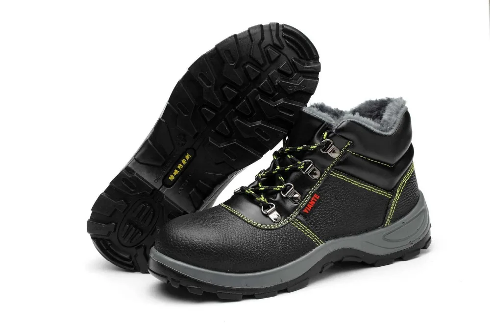 Зимние теплые защитные ботинки для мужчин; Рабочая обувь из натуральной кожи; военные ботинки со стальным носком на шнуровке; Размеры 35-46