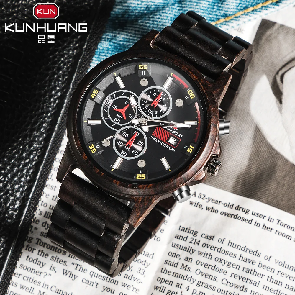 

1010 Men's wood watch, hand vintage quartz watch, natural wood wristwatch, men's waterproof watch, Relogio Masculino
