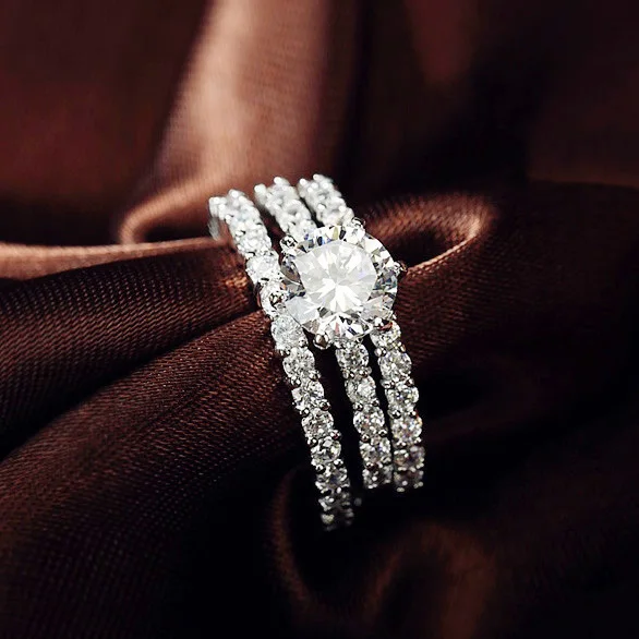 sparkling luxury 3 circles ring 75mm 175ct round cz 6 prong three triple band - Three Band Wedding Ring sparkling luxury 3 circles ring 75mm 175ct round cz 6 prong three triple band - Three Band Wedding Ring