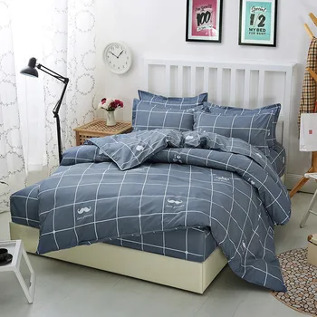 

Plaid Bed Line Single Double Twin/Queen Bedding Sets BS97 Duvet Cover Fitted Sheet Pillowcases Mattress Protector Home Bed 4 pcs