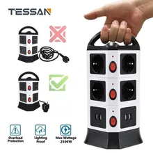TESSAN L'UE Prise Multiprise Multi-prises Prise USB avec Interrupteur et 5/6.5 pi Rallonge Tour