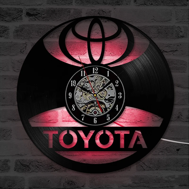 

Toyota Logo Vinyl Record Wall Clock Modern Design Car Wall Sign Vintage Vinyl Wall Clock with LED Lighting Watch Home Decor