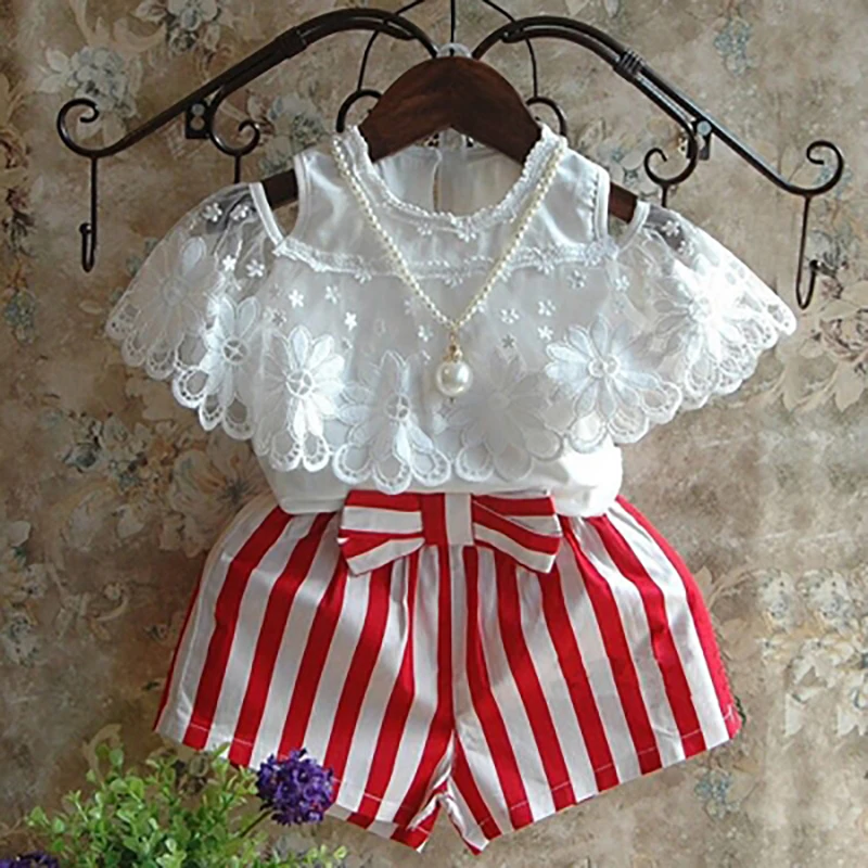 

Girls Clothing Sets Lovely Girls Flower Decorated White T Shirt+Pink Skirt With Rhinestone For Kids Clothes Girls Clothes