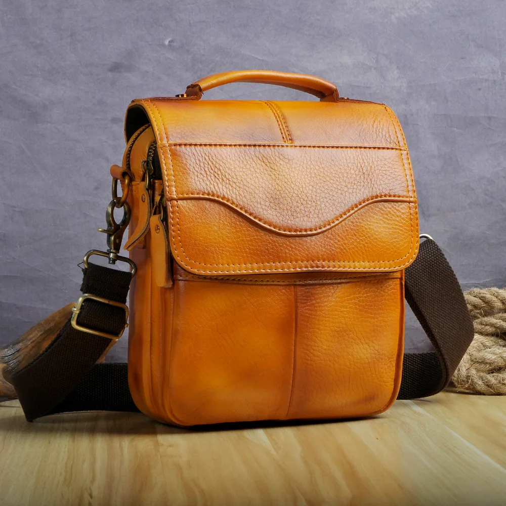 Original Leather Male Fashion Casual Tote Messenger bag Design Satchel Crossbody One Shoulder ...