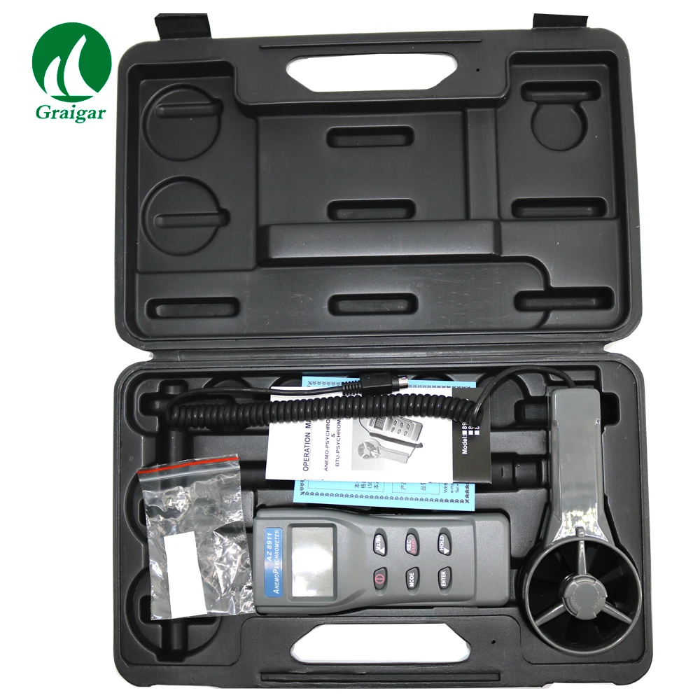 

AZ8911 Portable Multifunctional Air Flow Meter Anemometer including Temperature,Humidity,Condensation and Wet Bulb Measurement