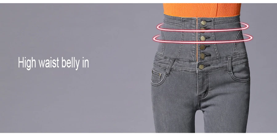 Winter Women Warm Jeans with Thicken Fleece Velvet Denim High Waist front Button back Strap Design Pencil Pants Plus Size S-6XL (9)