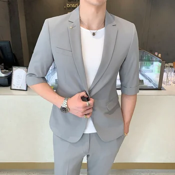 

Korean version of the network red small suit male trend Slim British style sleeves suit business casual two-piece suit (top + pa