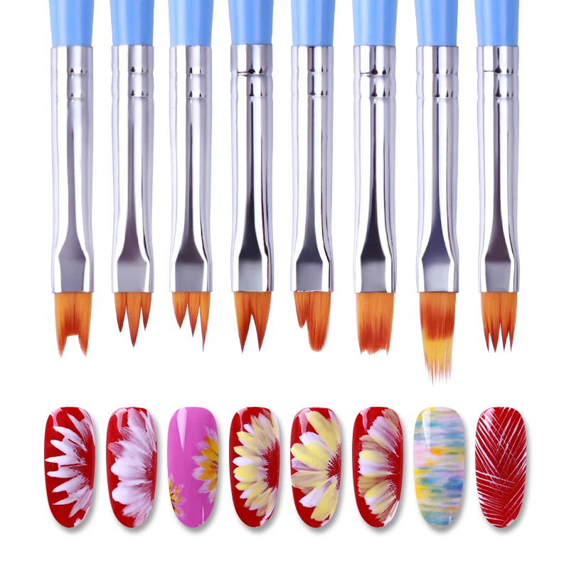 

Gradient Acrylic Painting Nail Brush UV Gel Polish Flower Drawing Pen Blue Handle Nail Art Manicure Tools 1Pc for Gel Varnish