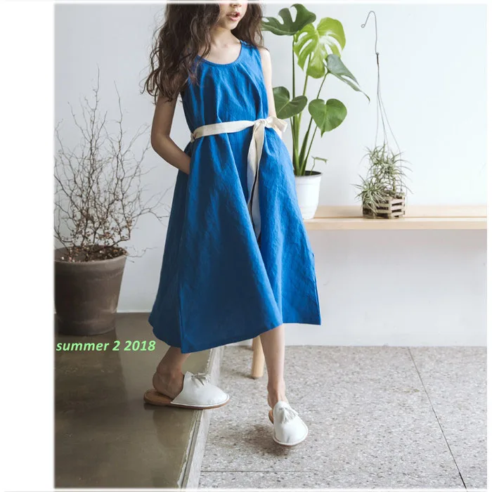 blue green sleeveless cotton princess dresses for girls party dress baby clothes new 2018 summer children girls dress clothing (13)