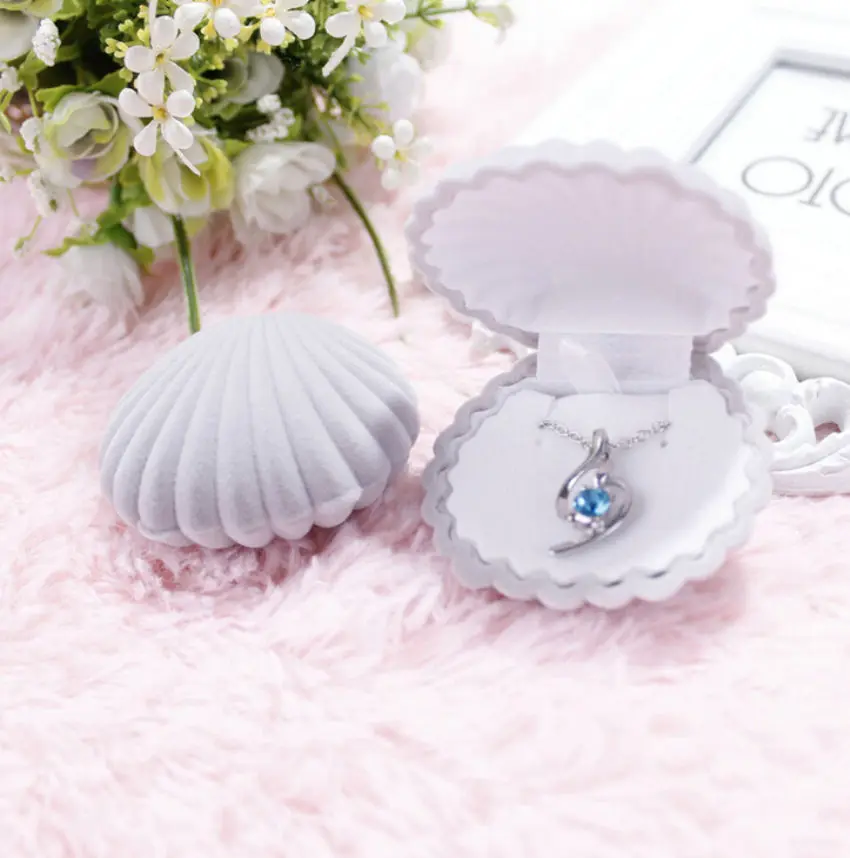 1 Piece Velvet Wedding Engagement Ring Box Shell Shape Earrings Necklace Bracelet Jewelry Cases Display Gift Box Holder