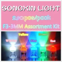 250 шт./упак.)(светодиодный | с типом спайки Round 3 мм) 3 мм светодиодный Ассортимент Комплект, ультра яркий, прозрачный, зеленый/желтый/синий/белый/красный, светильник на светодиодах