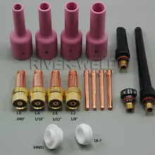 17 шт. TIG/газовая линза комплект длинный глинозема газ объектива насадка, горелка для сварки Fit TIG Сварочная горелка SR Пта DB WP-17 18 26 серии, M327