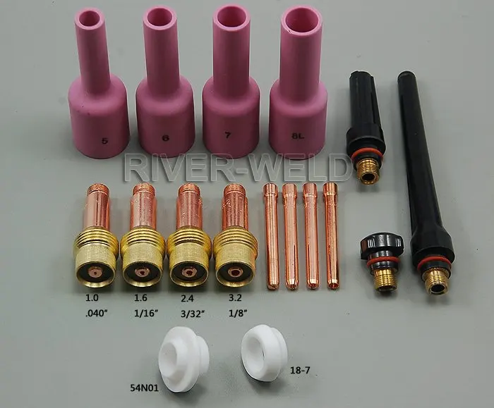 17PCS TIG Gas Lens KIT Long Alumina GAS Lens Nozzle,TIG Back Caps Fit TIG welding Torch SR PTA