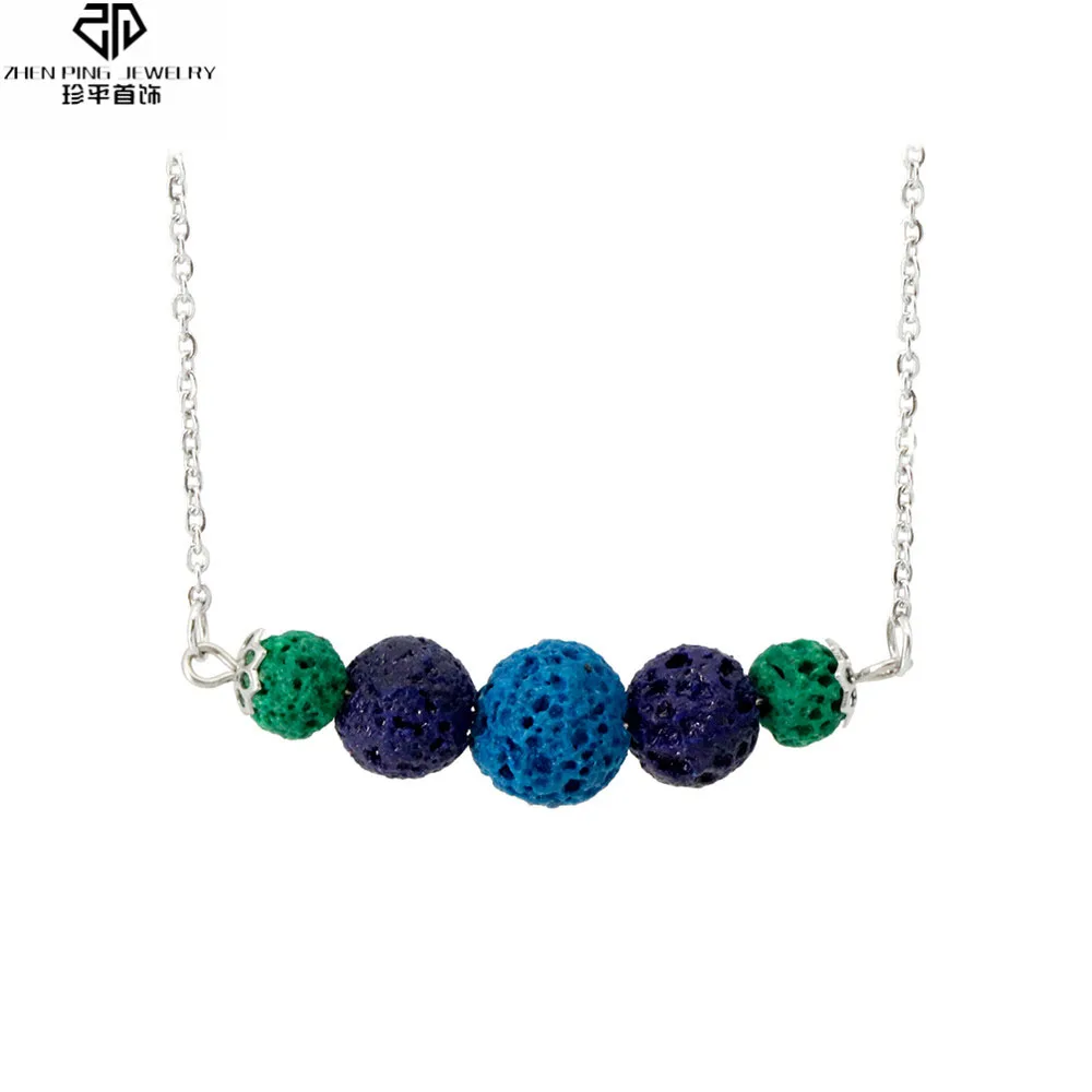 

Exquisite Natural Lava Beads Necklace Stainless Steel Chain Essential Oil Diffuser Jewelry Colored Volcanic Stones Pendant Women