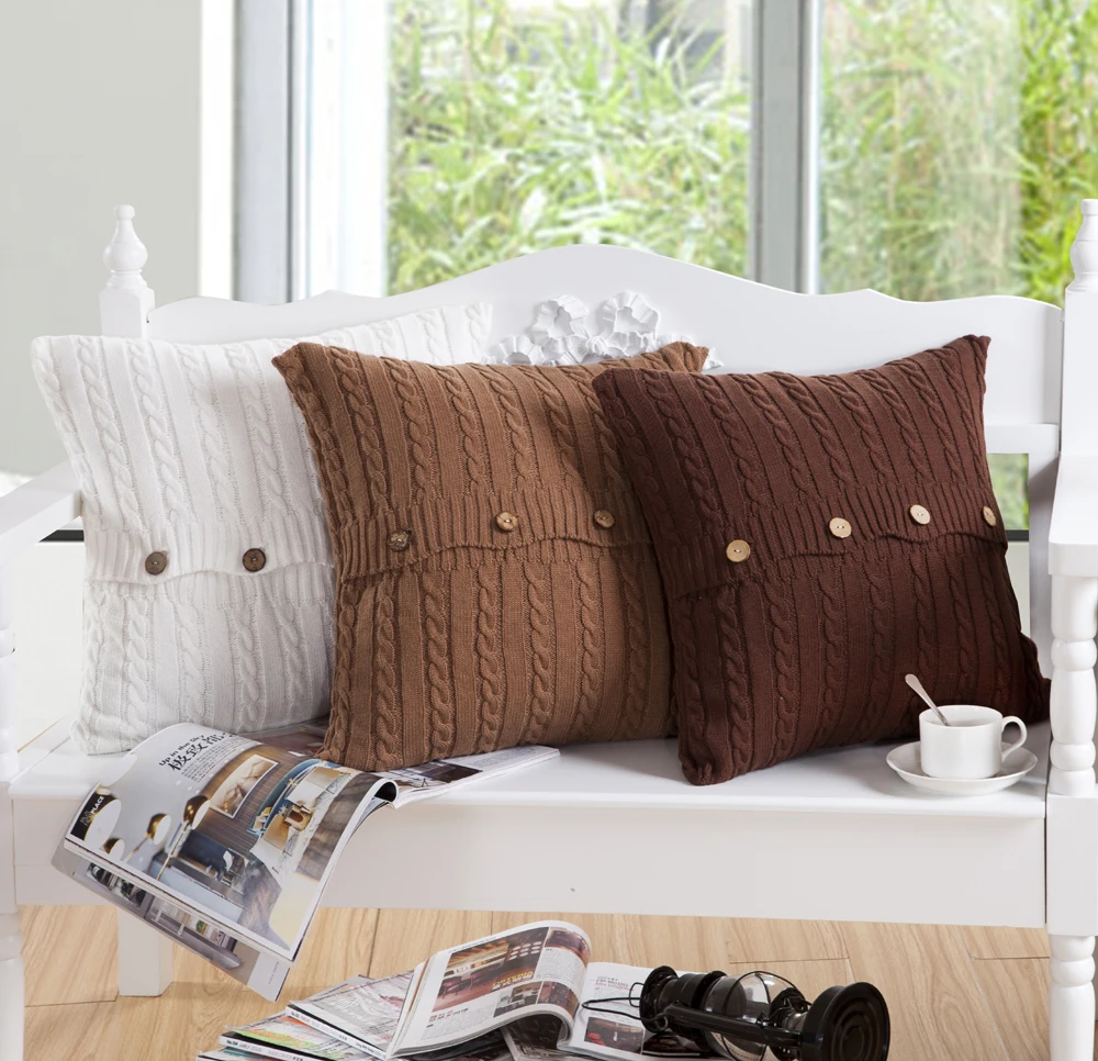 

Knitting Woolen Cushion Covers Red Blue Green Gray Pink Solid Color Cable Knit Knitting Home Sofa Chair Pillow Covers 45X45cm