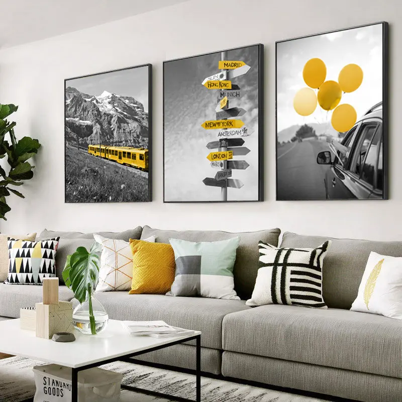 Желтый стиль пейзаж Картина домашний декор Скандинавская Картина на холсте стены искусства плакат фигура пейзаж современный плакат для гостиной