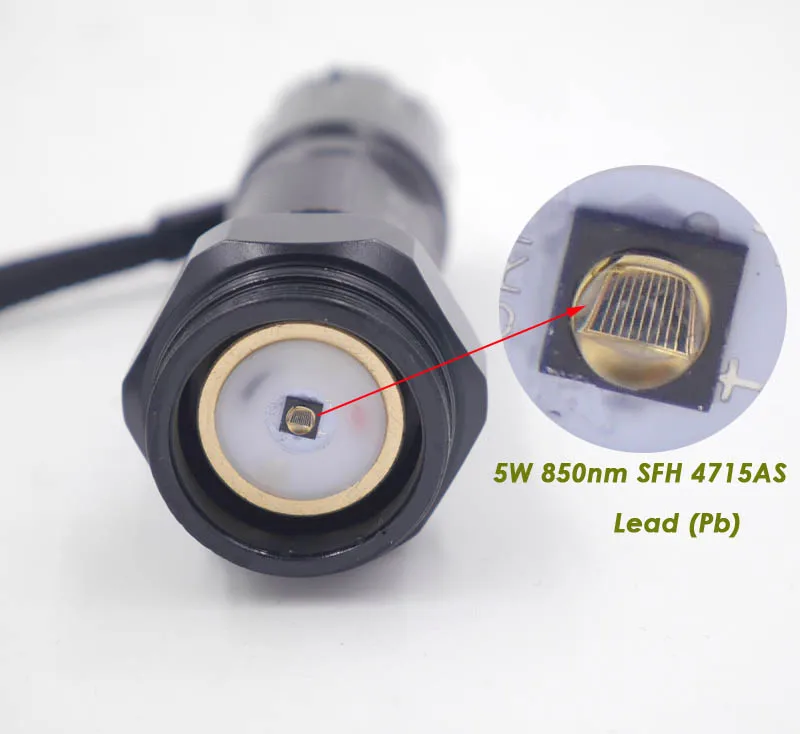 HS-802 Водонепроницаемый 5 Вт 850nm sFH 4715as черный серии ИК-светодиодный фонарик для Ночное видение Камера и видеокамеры