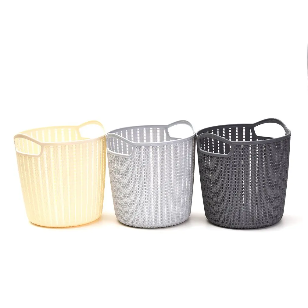 

Creative Plastic Rattan Desktop Storage Basket with Handle Cylinder Multifunction Dressing Table Storage Organizer