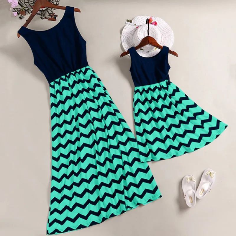 

Striped Parent-child Dresses Casual Sleeveless Mini O-Neck Dress Simple Elegant Mother And Daughter Dresses