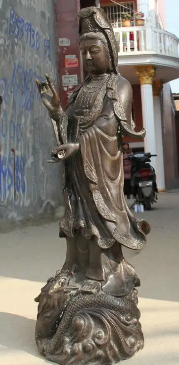 

Details about 47" Chinese Buddhism Temple Bronze Ride Dragon Kwan-yin Guan Yin Goddess Statue