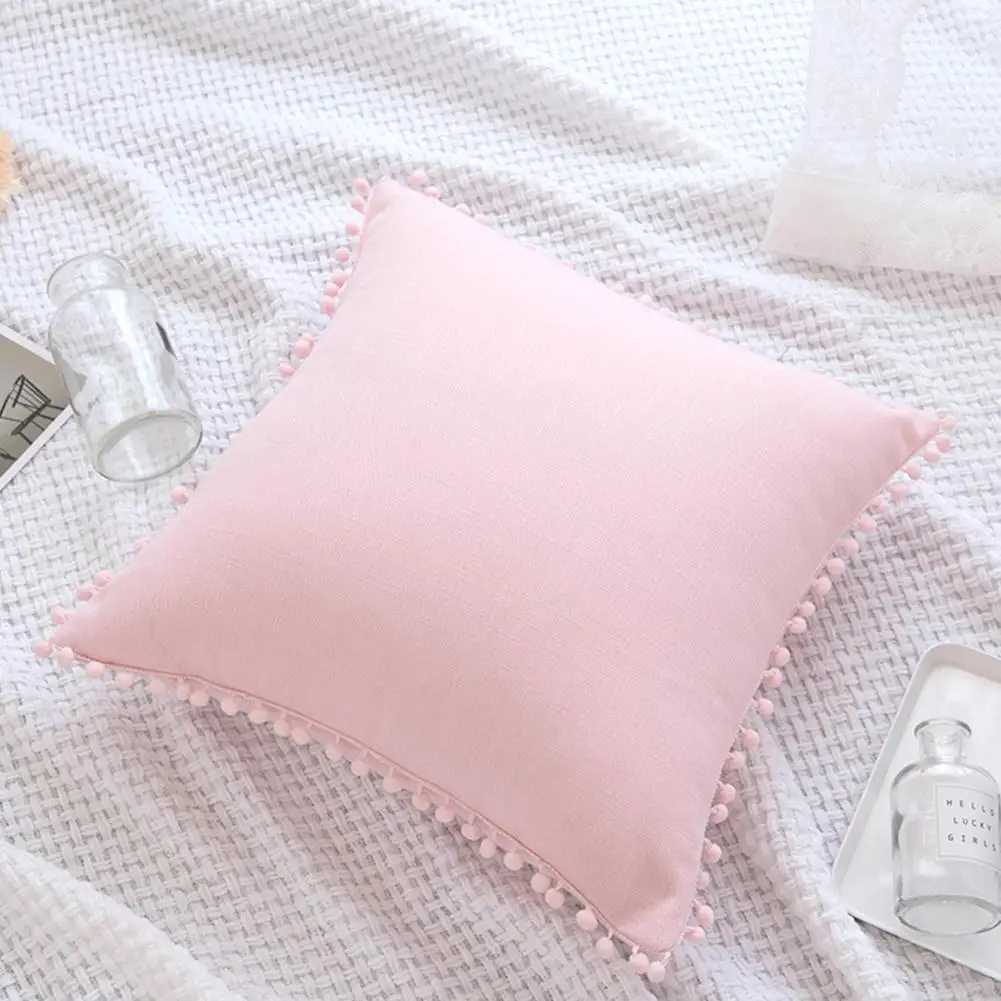 Pillow Case 45x45cm Nordic Solid Color Princess Ball Pillowcase Fringe Without Pillow#YW - Цвет: Pink