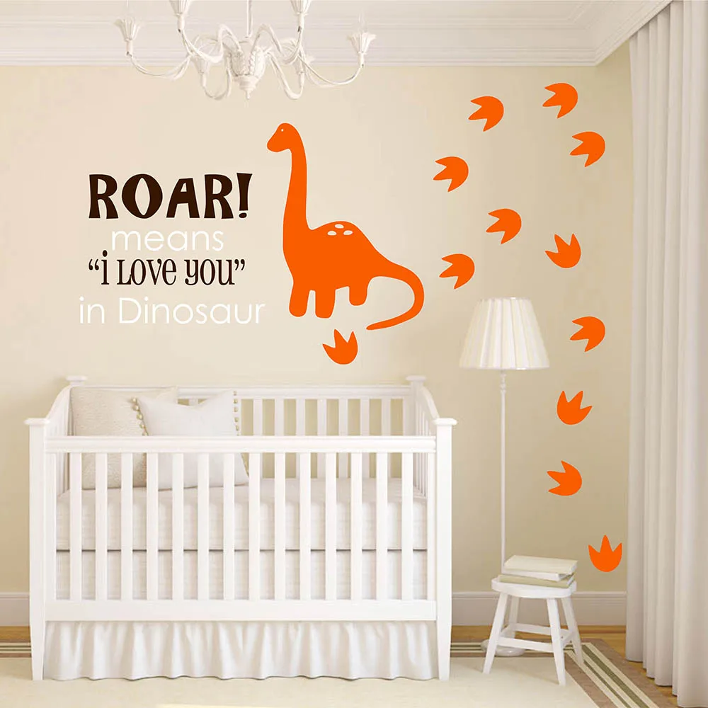 Roar means I love you Dinosaur with Footprints Wall Decal Nursery
