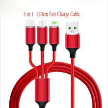 3 в 1 3 в 1 USB кабель 2A Быстрая зарядка Micro USB+ кабель type C 120 см нейлоновый плетеный кабель для samsung Xiaomi Huawei; Lenovo