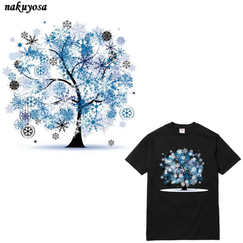 

Christmas snowflake tree Heat Transfers Iron On Patches For Jeans T-shirt DIY Craft Stickers For Clothes Decorative Applique