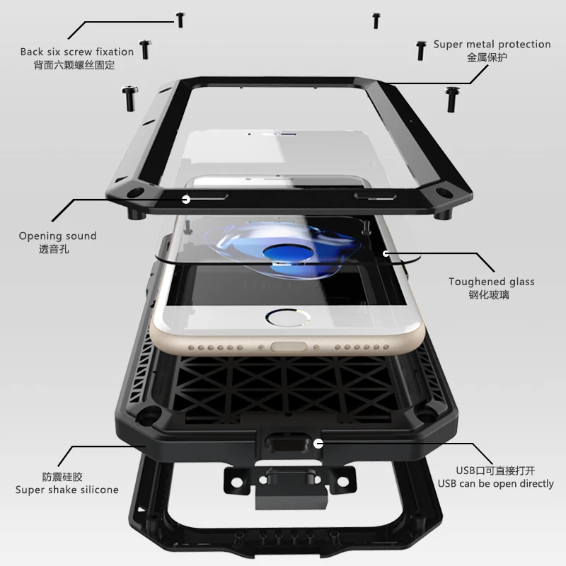 bilder für Metallabdeckung für iphone 7 Full Body Fall Heavy Duty wasserdicht Splash abdeckung für iphone 7 plus Shockproof Aluminum Gorilla glas bilder für Metallabdeckung für iphone 7 Full Body Fall Heavy Duty wasserdicht Splash abdeckung für iphone 7 plus Shockproof Aluminum Gorilla glas