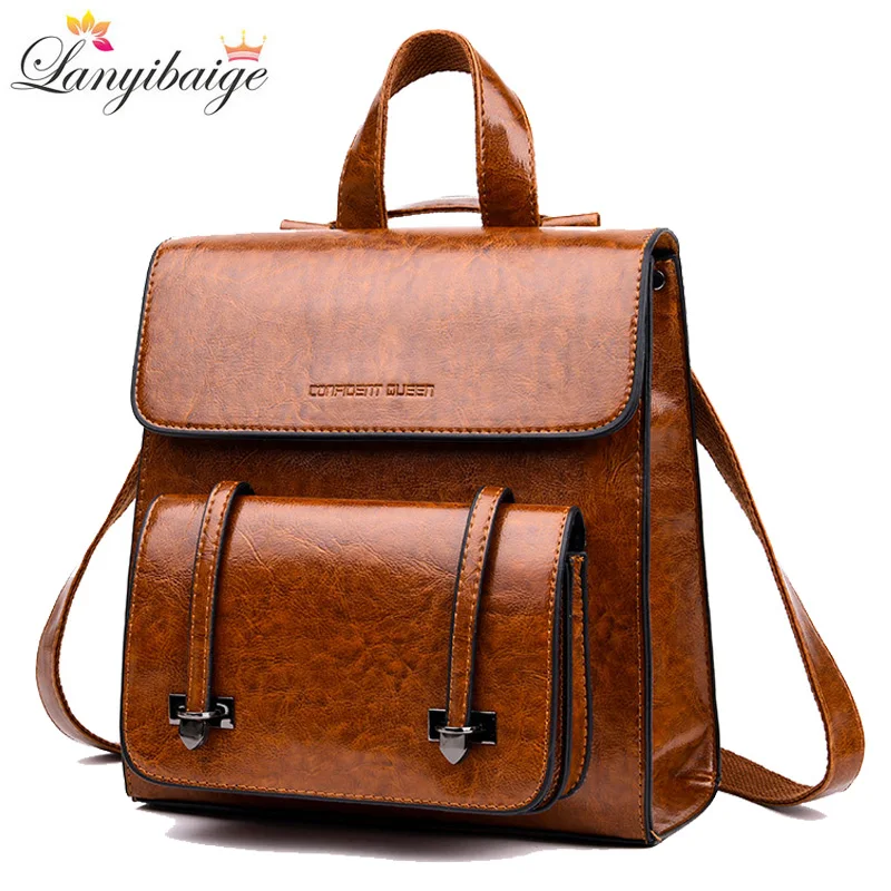 

2019 Vintage Women Backpack Brand Leather Female Multifunction Backpack Retro School Bag For Girls Leisure Shoulder Bags Mochila